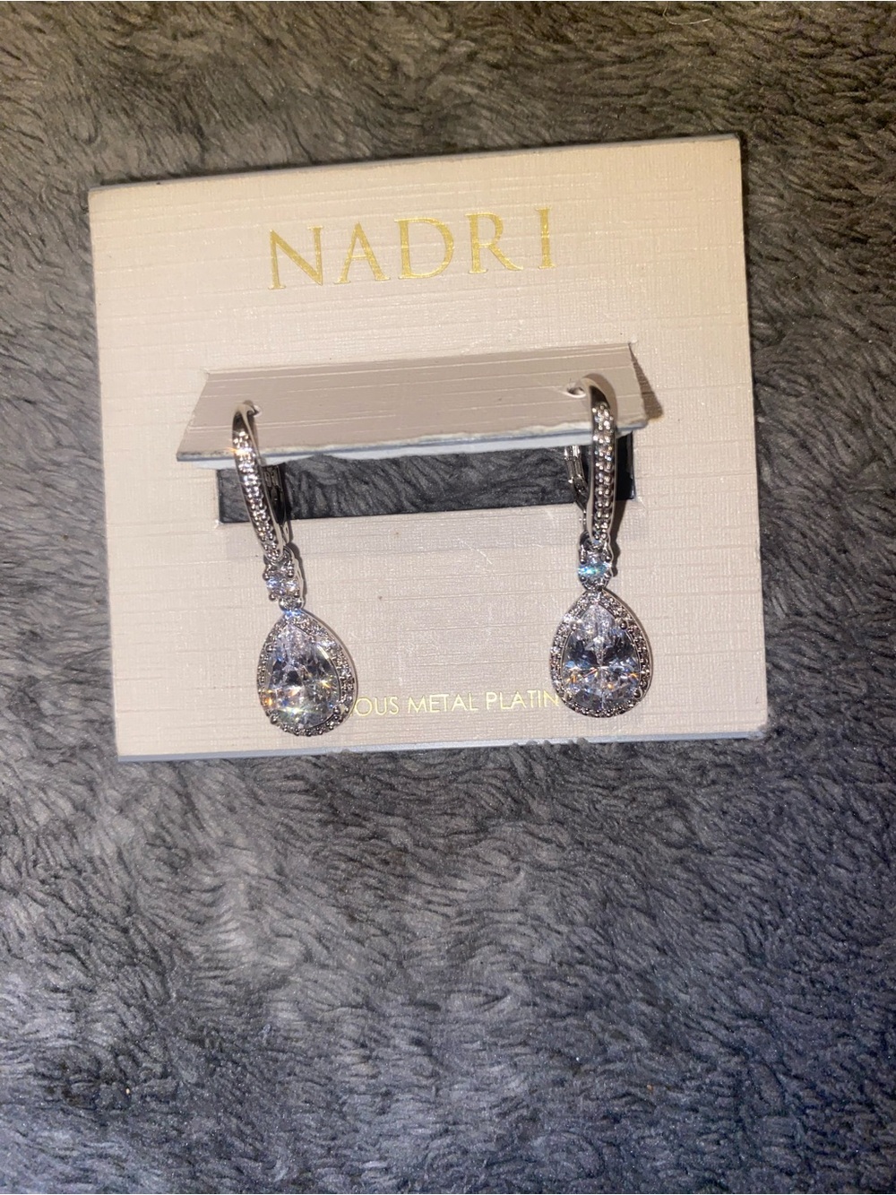 Nadri Silver Teardrop Cubic Zirconia Drop Earrings